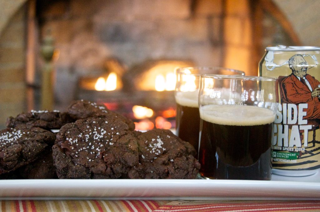 Salted Dark Chocolate Rye Cookies with 21st Amendment's Fireside Chat Winter Spiced Ale